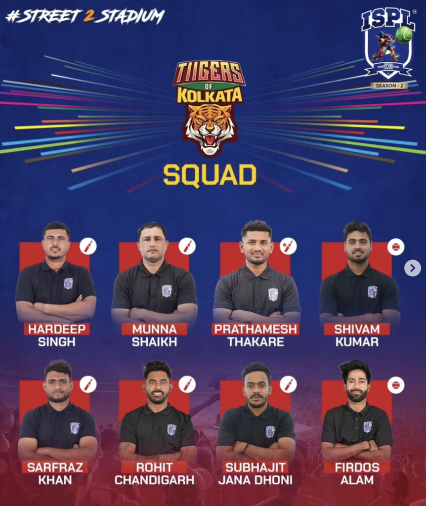 eam members of the Tigers of Kolkata posing for ISPL Season 2 official squad announcement.